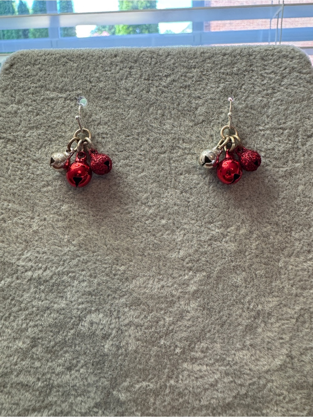 Festive Red and Silver Jingle Bell Drop Earrings